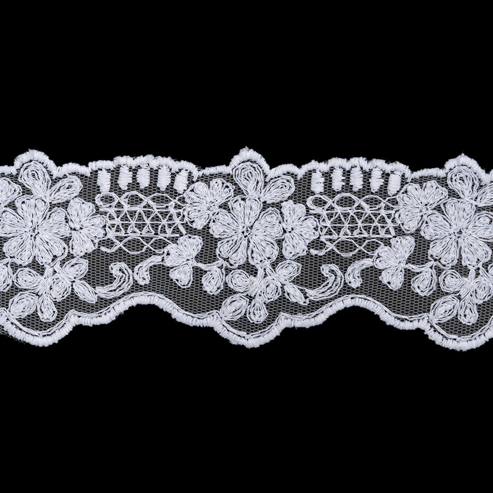 Embroidered Lace Tulle Trim with Scalloped Edges - 2