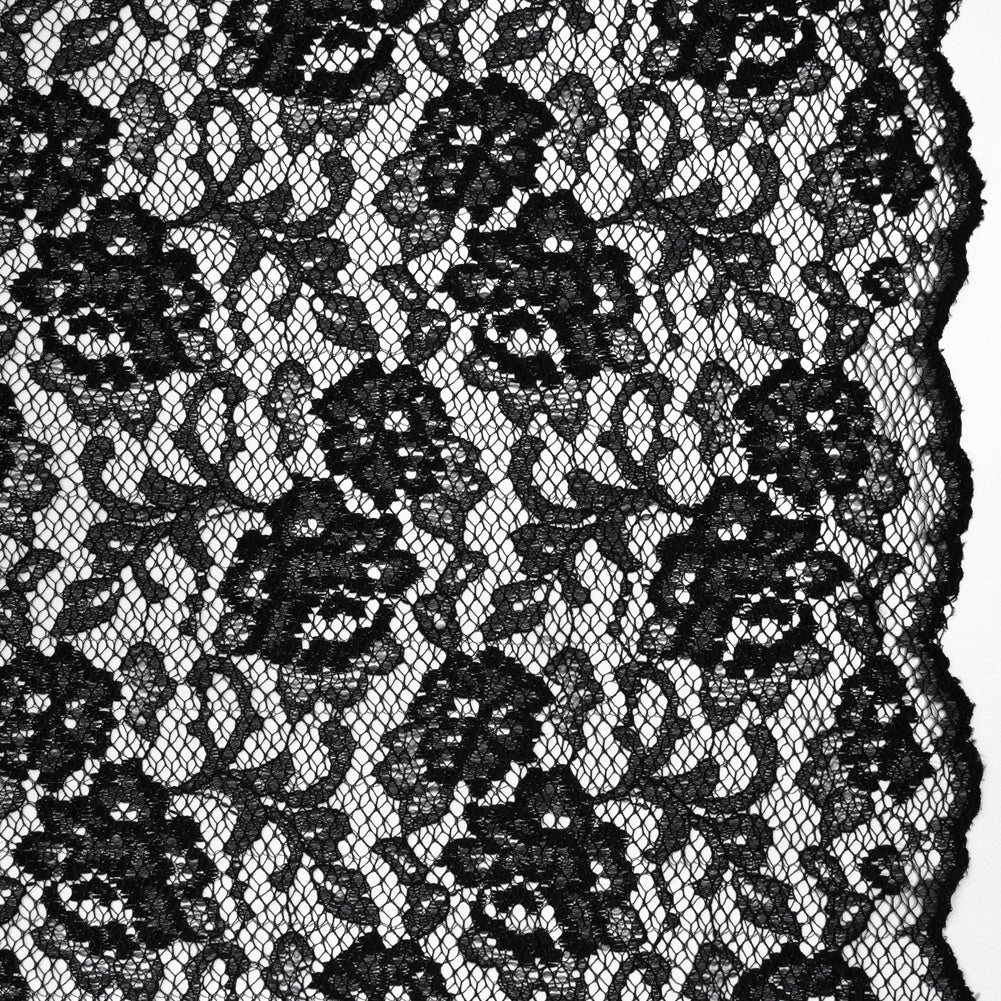 Raschel Lace with Finished Edges - Black Flowers and Leaves - Joann Fabrics