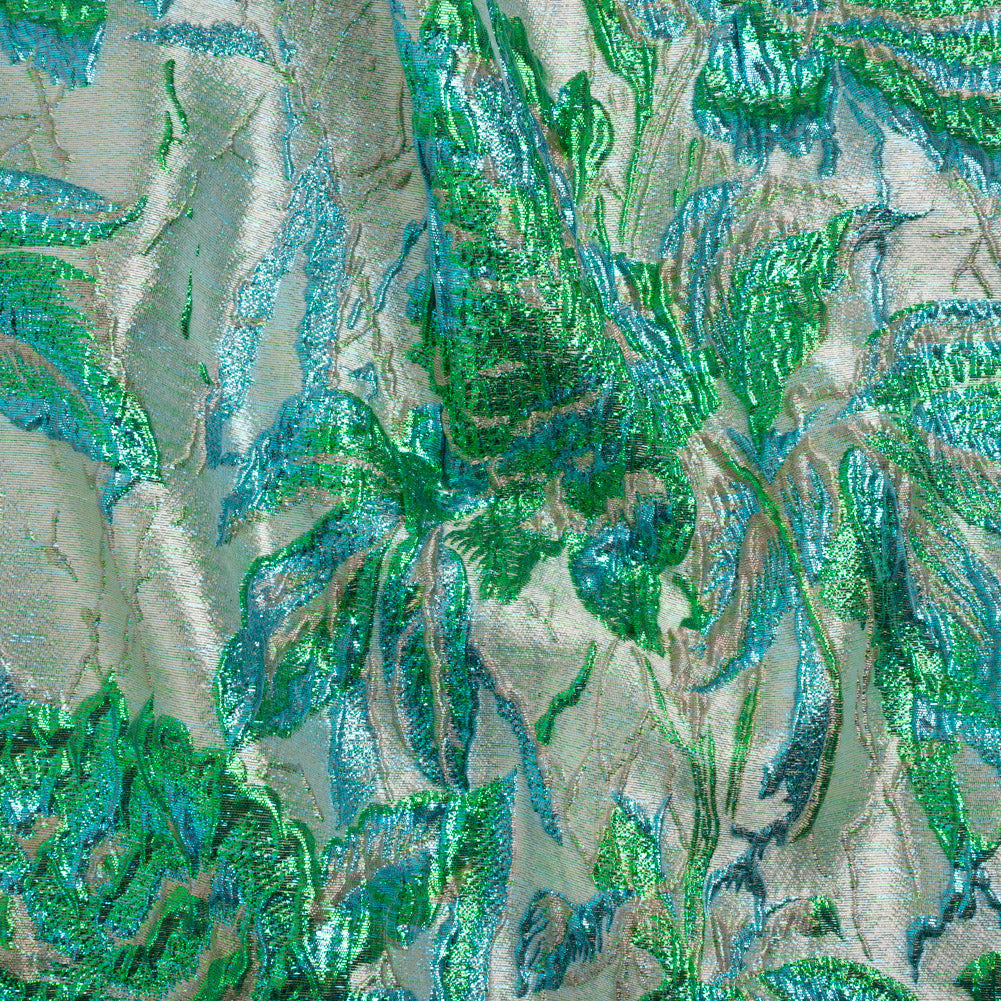 Metallic Green, Blue and Pale Gold Radiant Roses Luxury Brocade - Joann Fabrics