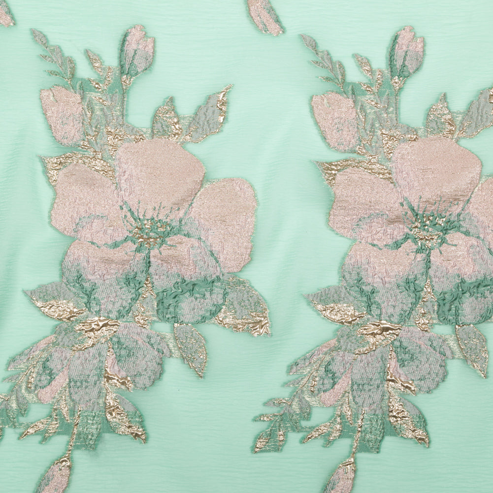 Metallic Bright Gold, Green Spruce, Adobe Rose and Lily Pad Floral Luxury Organza Brocade - Joann Fabrics