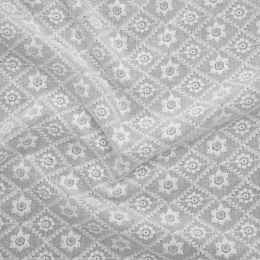 Embroidered Eyelet Cotton Voile - White Flowers in Diamond Lattice - Naomi Collection - Joann Fabrics