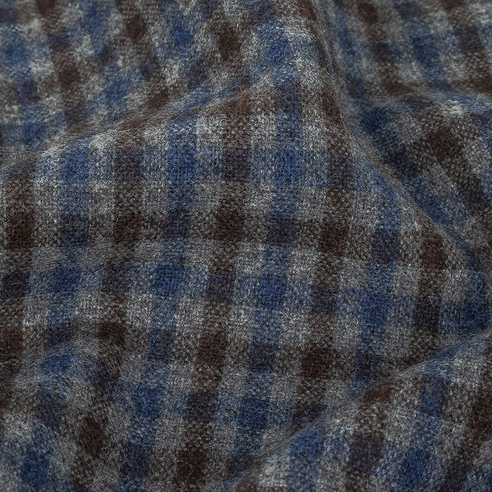 Italian Estate Blue, Gray and Brown Tattersall Check Super 100 Wool and Cashmere Suiting - Joann Fabrics