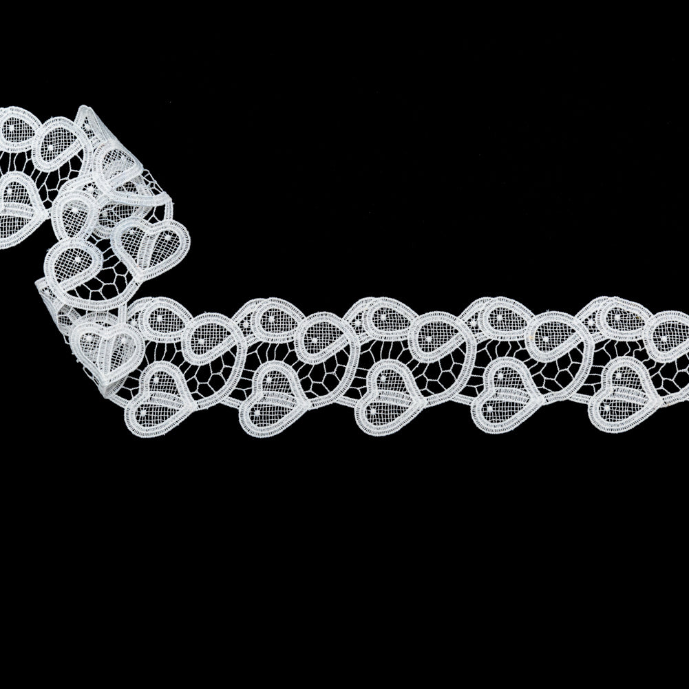 Italian Bright White Swirling Hearts Venise Lace Trim - 2.625
