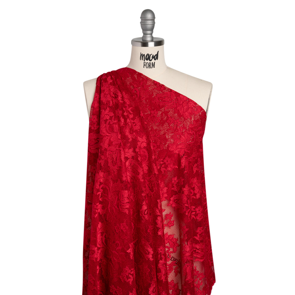 Stretch Raschel Lace with Finished Edges - Valentino Red Ornate Floral - Joann Fabrics