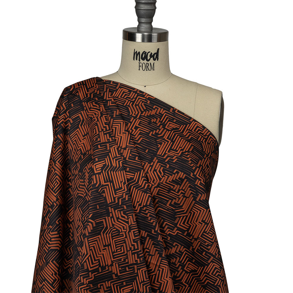Stretch Cotton Sateen - Black and Orange Geometric Lines - Ci-Trust the Process Print - Mood Exclusive Citrus Collection - Joann Fabrics