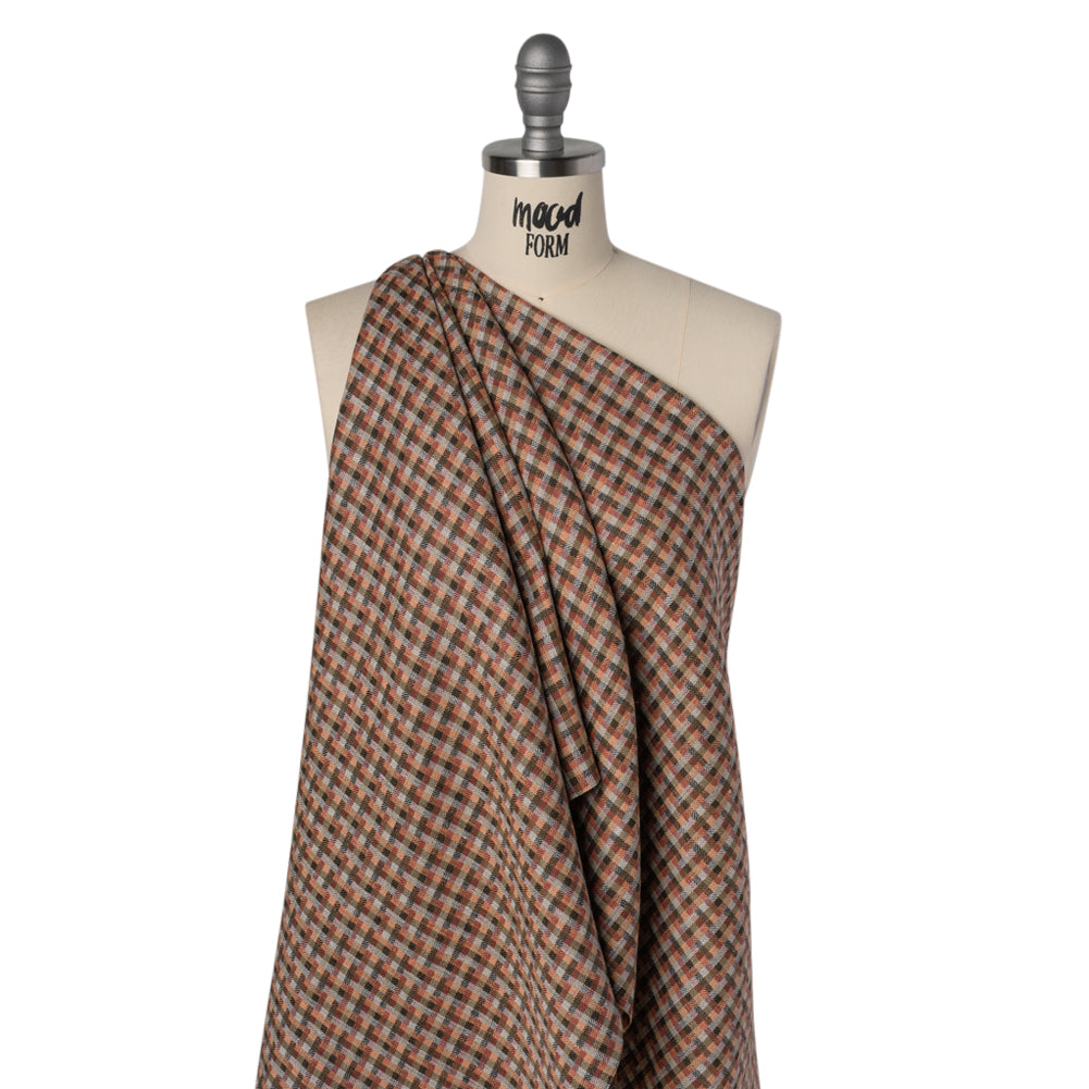 Linen Twill - Brown, Coral and Strawberry Red Plaid - Joann Fabrics