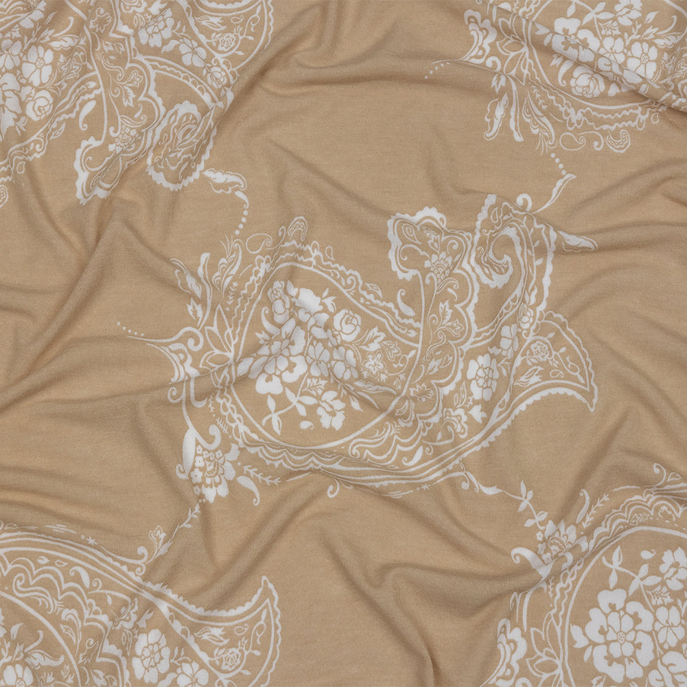 Beige and White Fancy Paisley Polyester and Rayon Jersey - Joann Fabrics