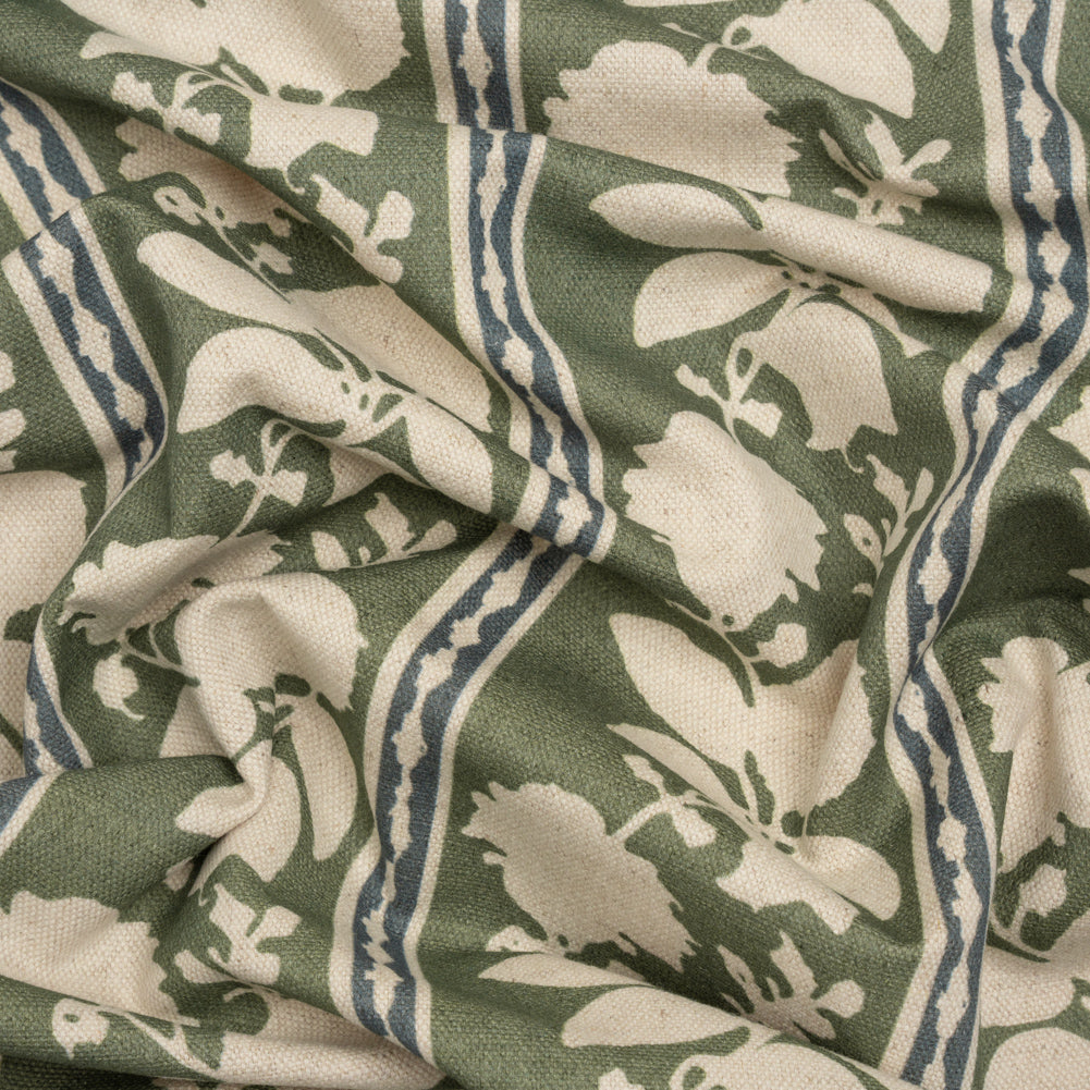 Brushed Cotton and Linen Canvas - Thyme Floral Silhouette Stripes - British Imported - Joann Fabrics
