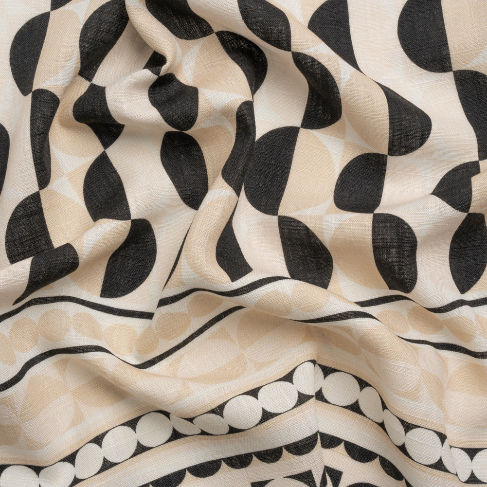 Viscose and Linen Woven Panel Print - Black and White Split Circles - Mood Exclusive Circle Back - Joann Fabrics
