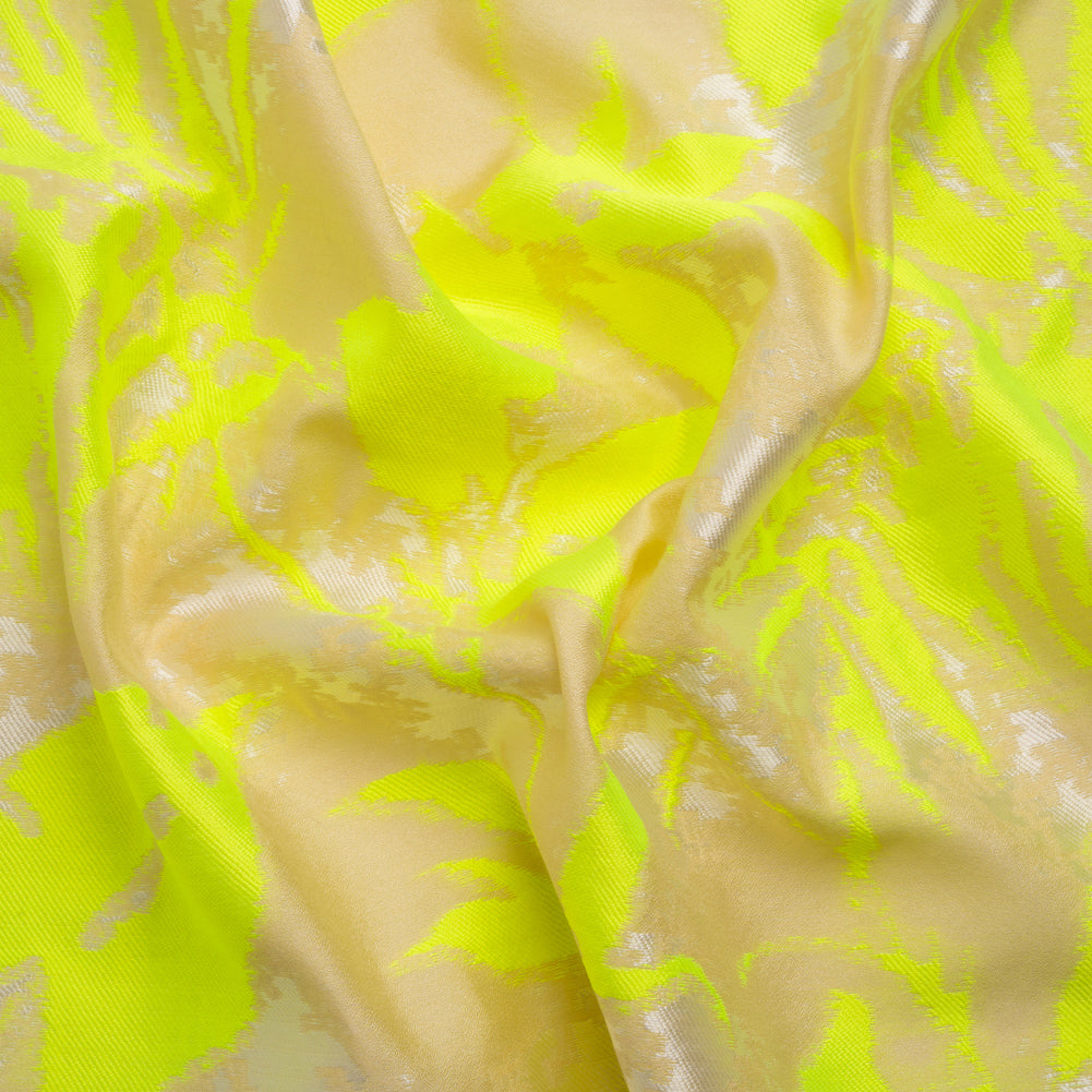 Neon Yellow, White and Beige Soft Leaves Lightweight Polyester and Viscose Luxury Brocade - Joann Fabrics