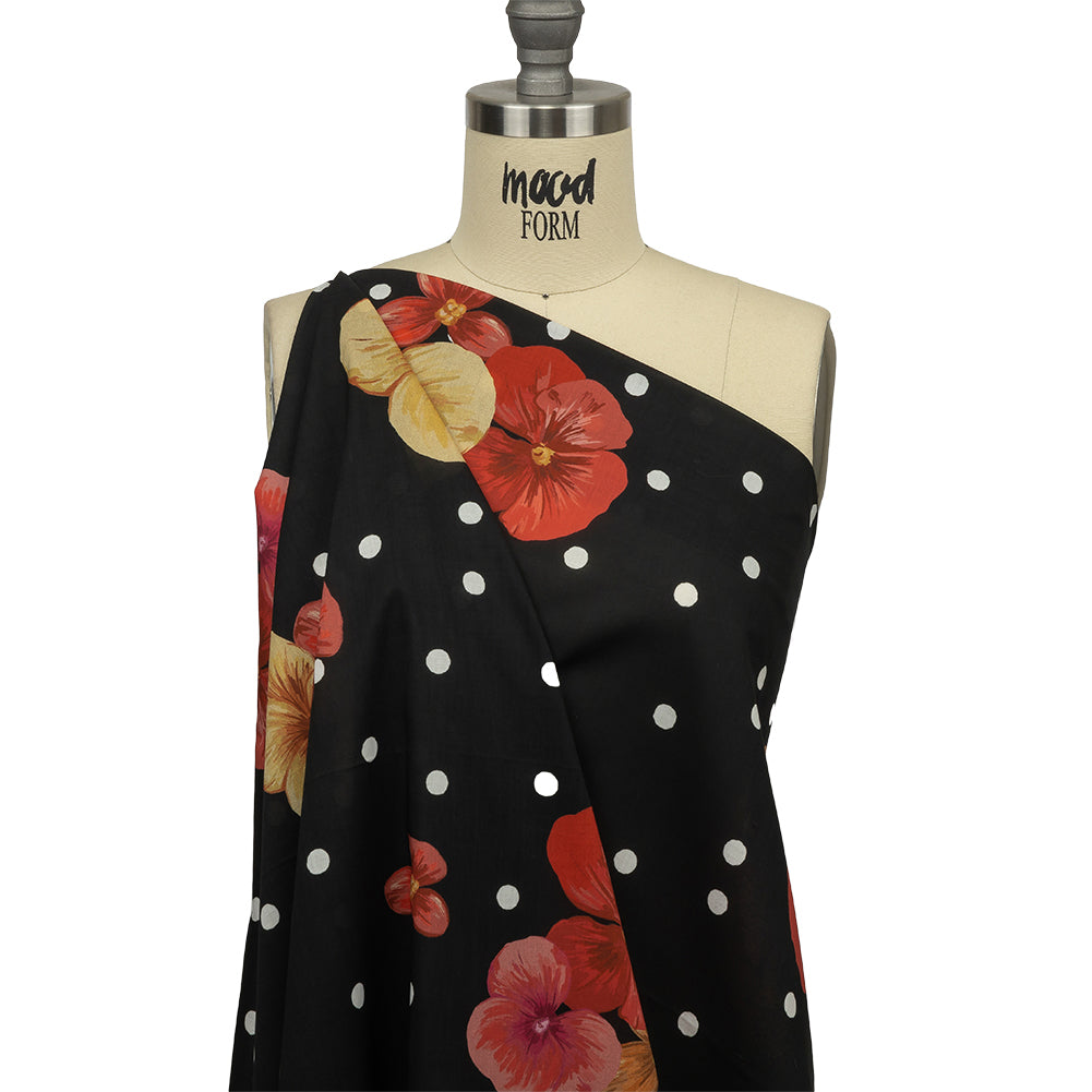 Cotton Voile - Black Floral and Polka Dots - Treasures Renewed Print - Mood Exclusive Rockland Collection - Joann Fabrics