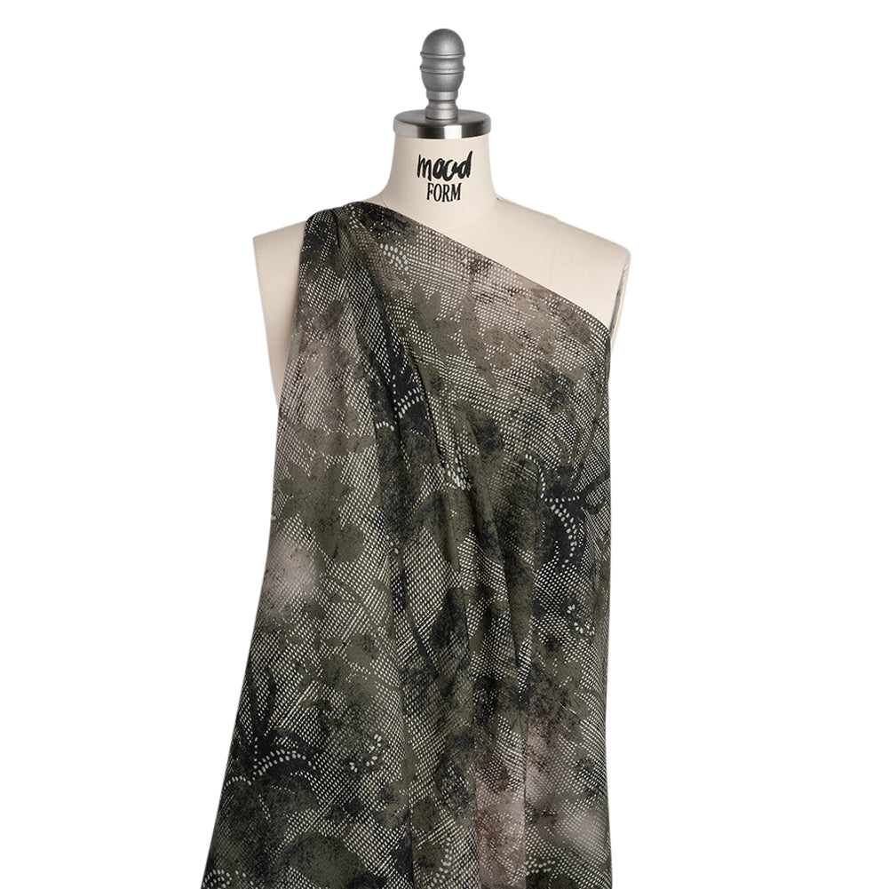 Cotton Crepe - Dark Green and Gray Floral Mesh - Mood Exclusive Dewdrop Dance Print - Joann Fabrics