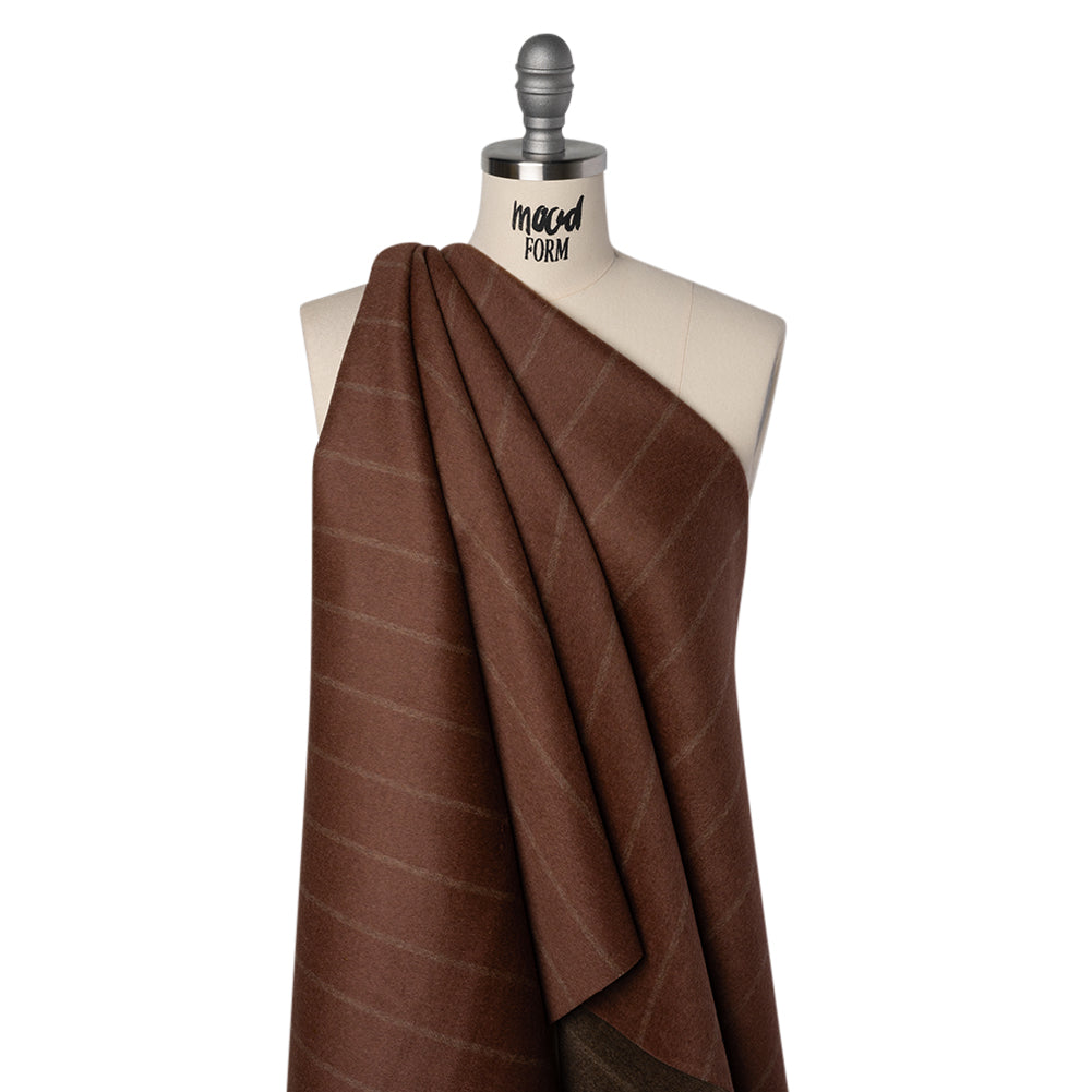 Brushed Wool Double Cloth Coating - Burgundy and Dark Brown Chalk Stripes - Deadstock - Joann Fabrics