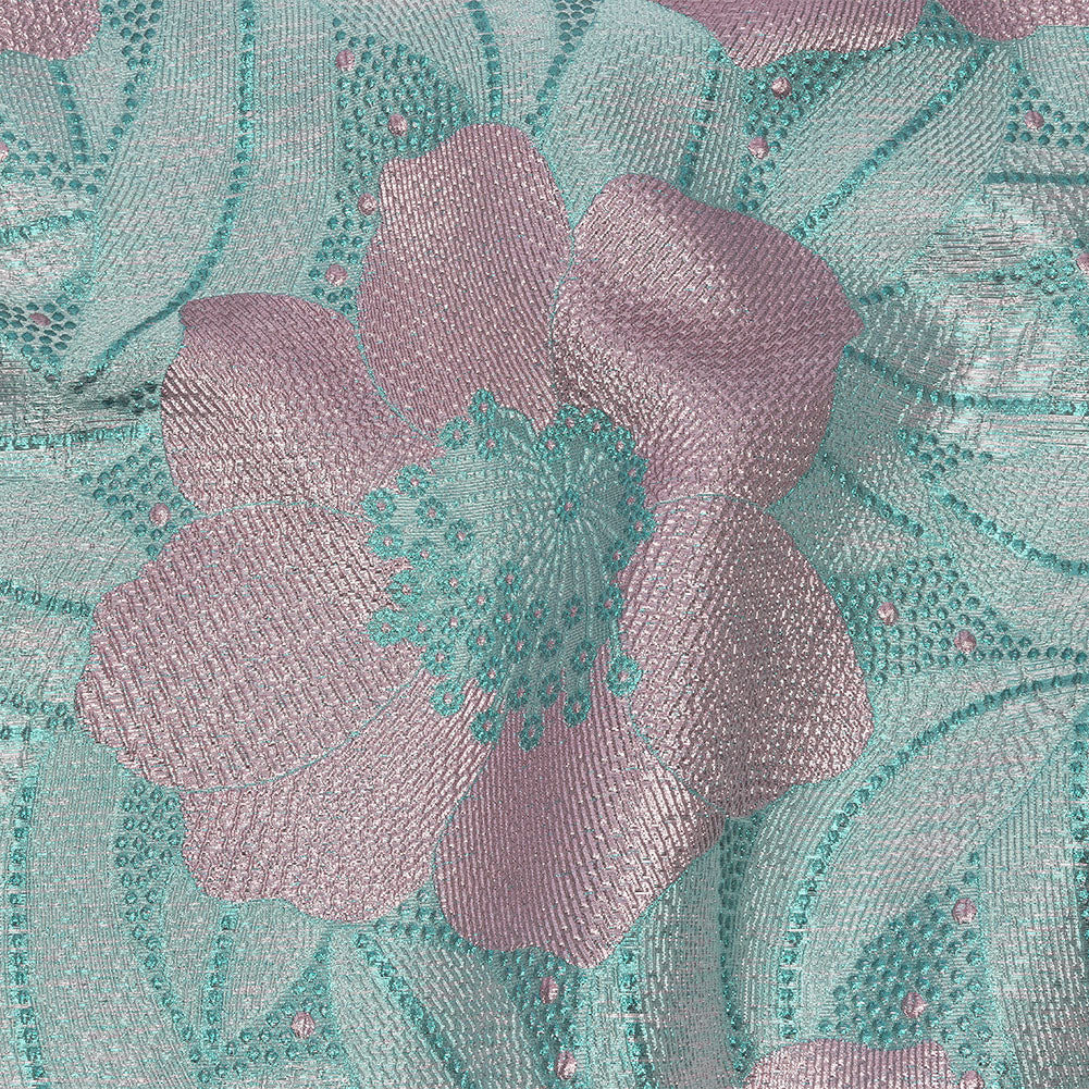 Metallic Teal and Lilac Tropical Flowers Luxury Brocade - Joann Fabrics