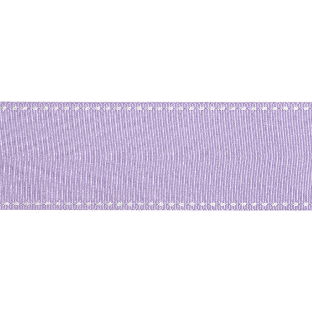 Grosgrain Ribbon with White Stitched Borders - Lilac - 1.5