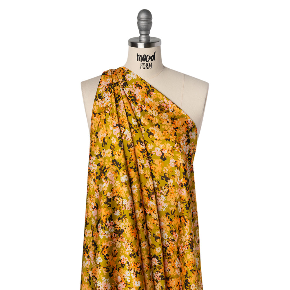 Polyester Satin - Chartreuse, Pale Orange and White Floral - Mood Exclusive Petal Confetti Print - Joann Fabrics