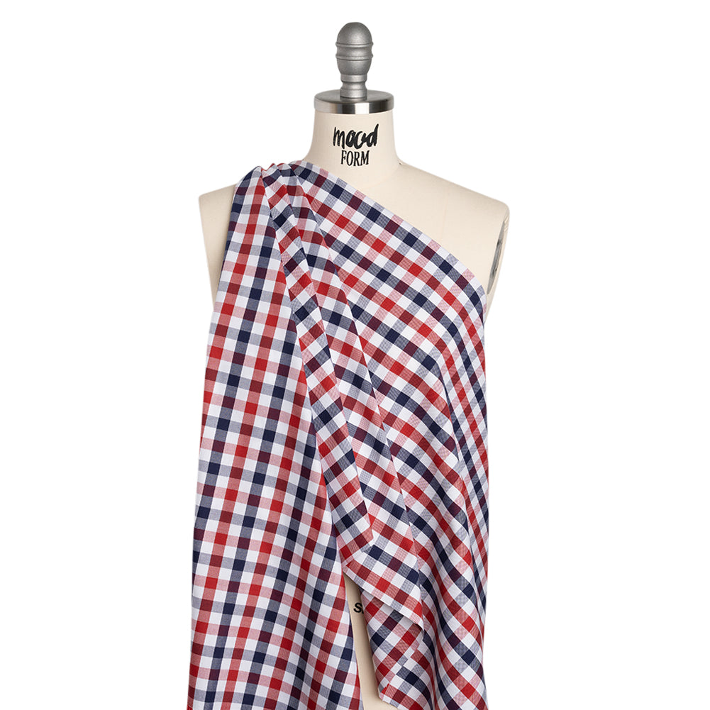 Cotton Oxford Shirting - Red, White and Blue Tattersall Checks - Deadstock - Joann Fabrics