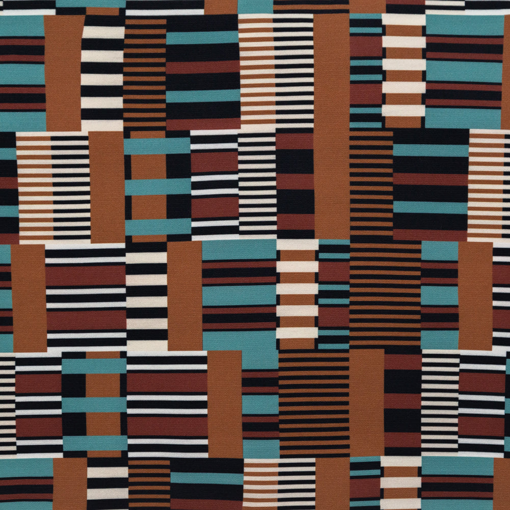 Stretch Polyester Crepe - Blue and Brown Geometric - Kernel of Truth Print - Mood Exclusive Harvest Collection - Joann Fabrics