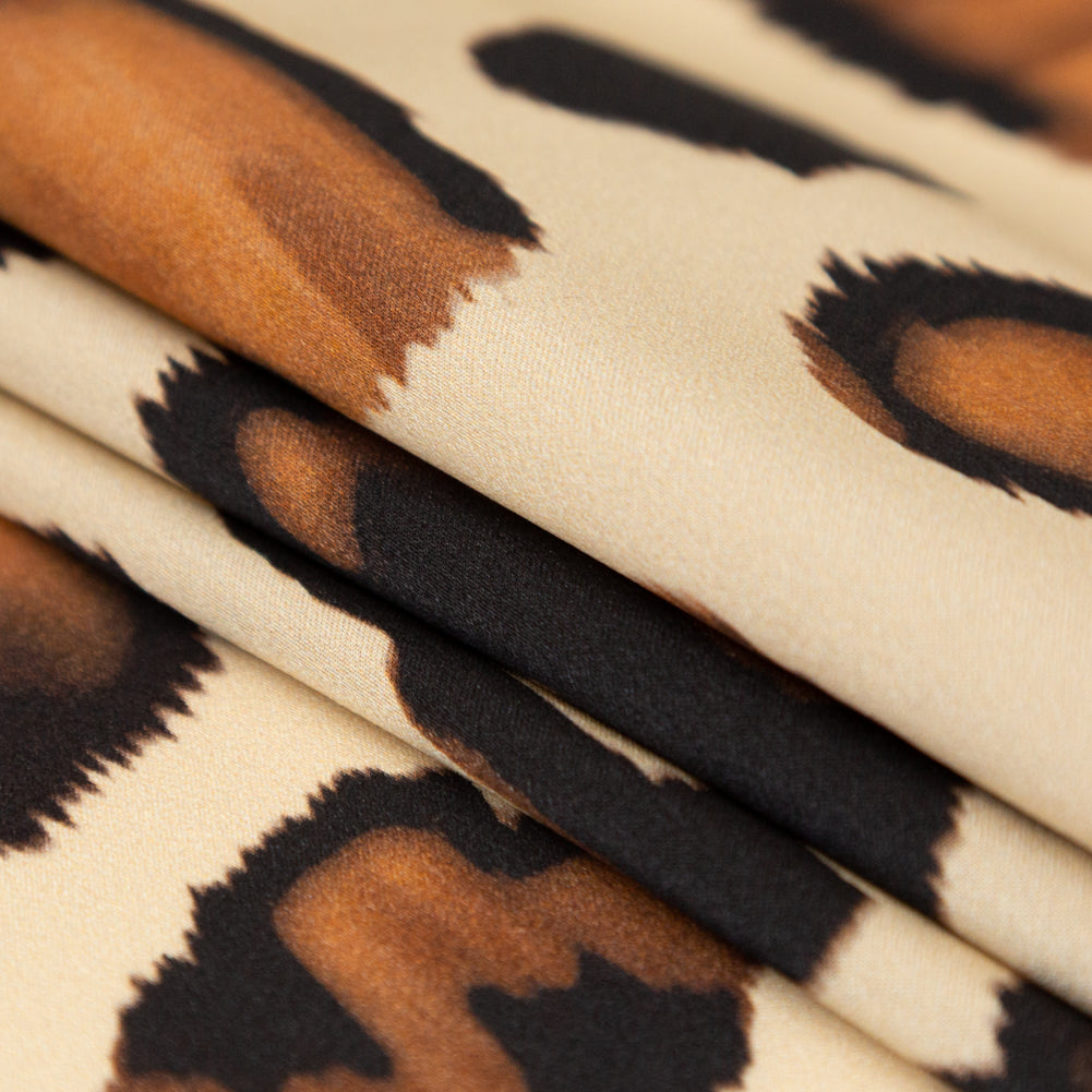 Mood Exclusive Italian Natural and Brown Abstract Digitally Printed Silk Charmeuse - Joann Fabrics