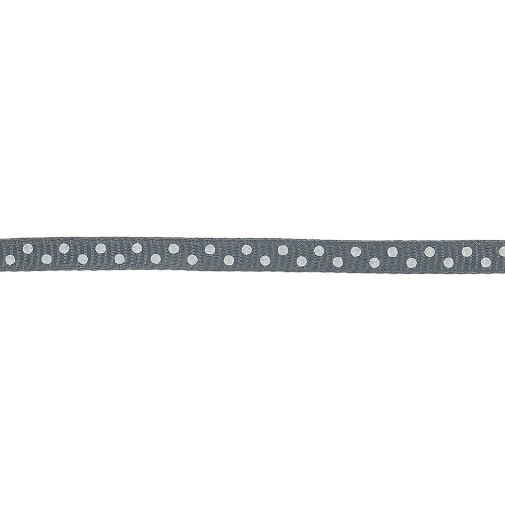 Sedona Sage and White Polka Dots Grosgrain Ribbon - 0.25
