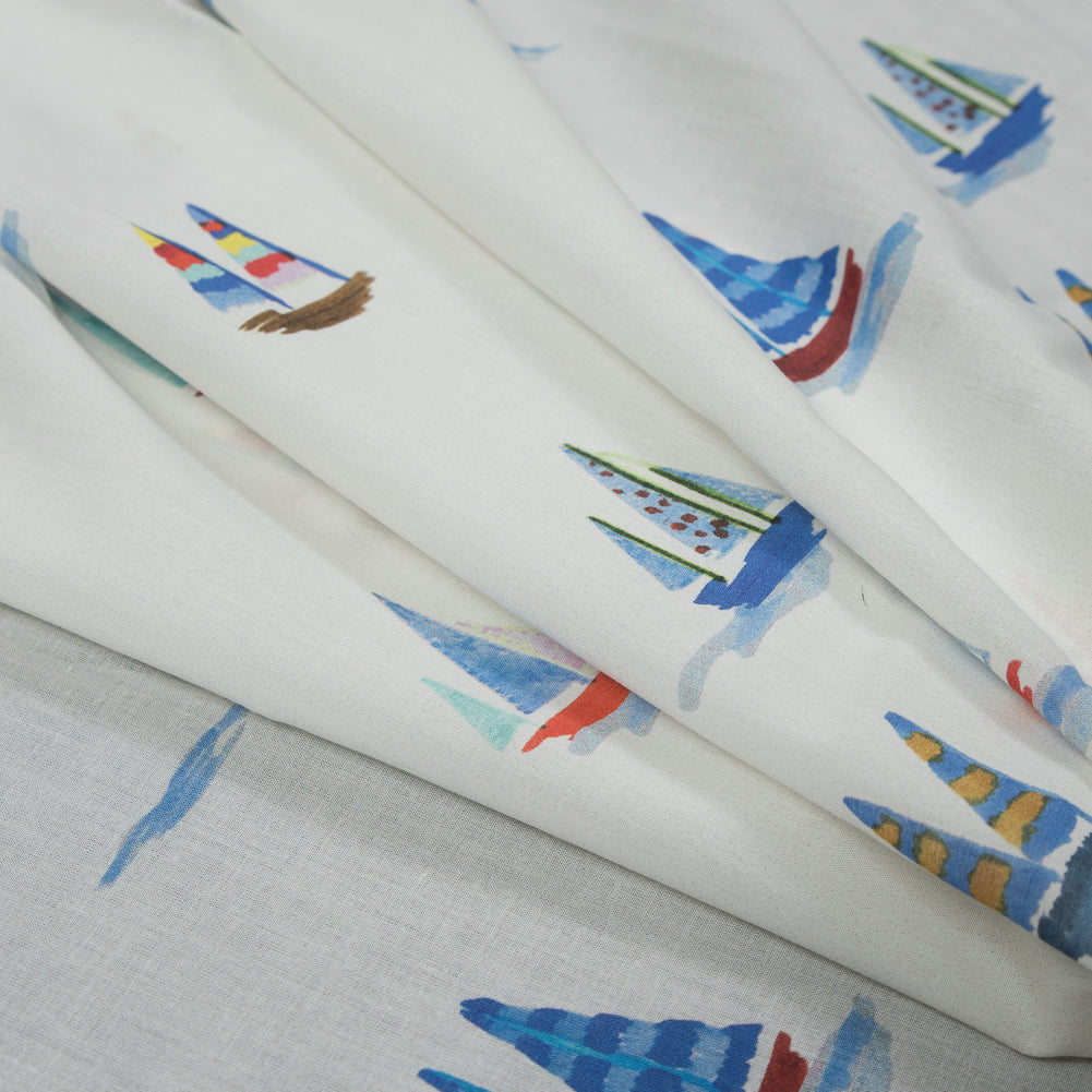 Cotton Voile - White and Blue Sailboats - Manu's Peace Print - Mood Exclusive Surya Collection - Joann Fabrics