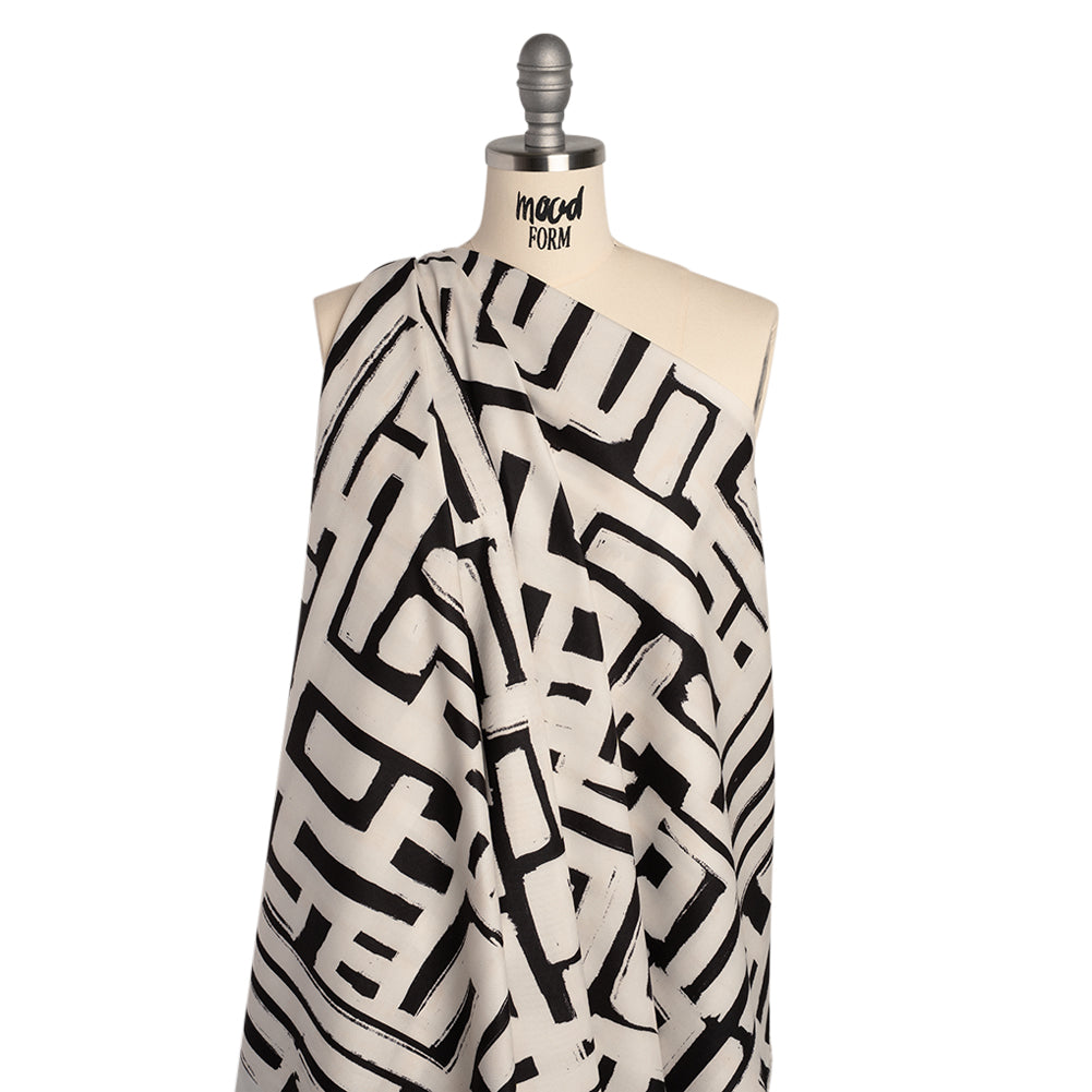 Peached Polyester Twill - Black and White Geometric Painting - Mood Exclusive Mobius Maze Print - Joann Fabrics