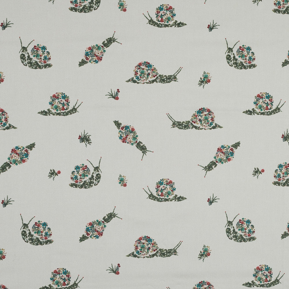 Stretch Cotton Sateen - White Floral Snails - The Snail's Bounty Print - Mood Exclusive Gaia Collection - Joann Fabrics