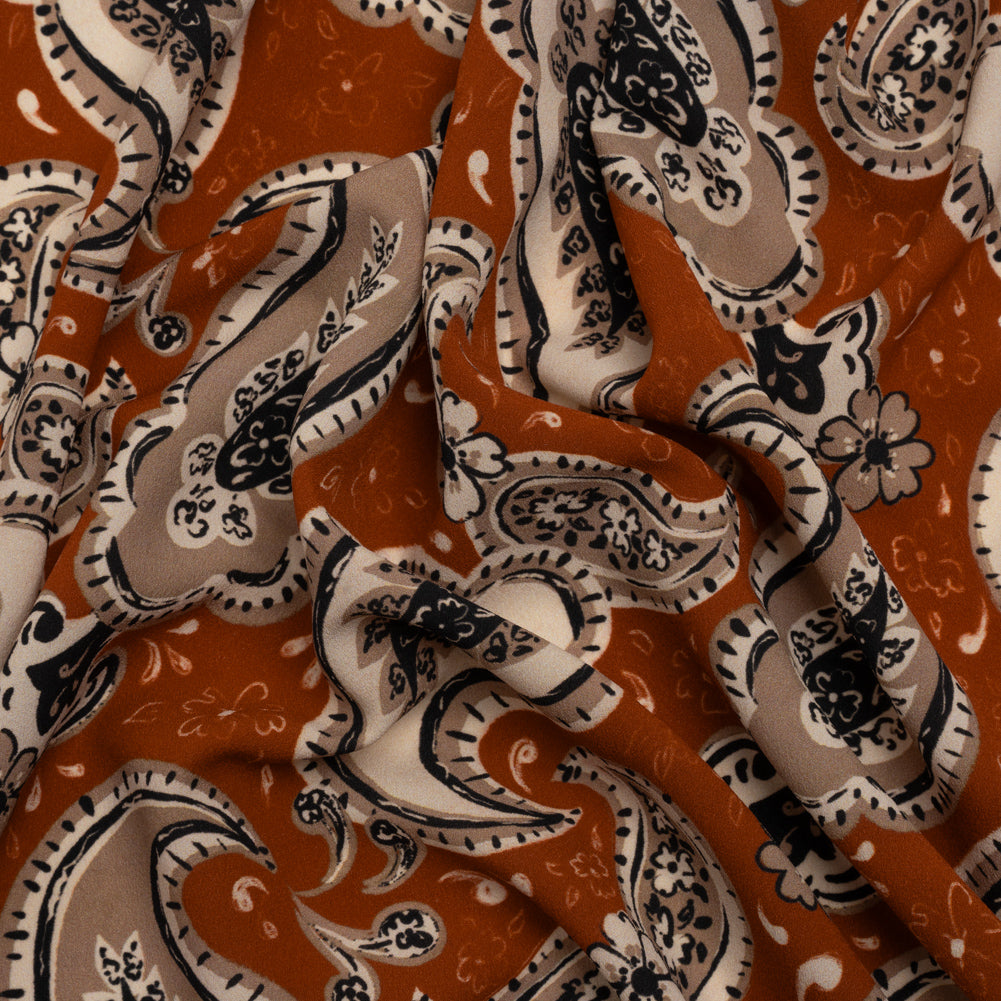 Mood Exclusive Brick Here's to Paisley Lightweight Recycled Polyester Crepe - Joann Fabrics