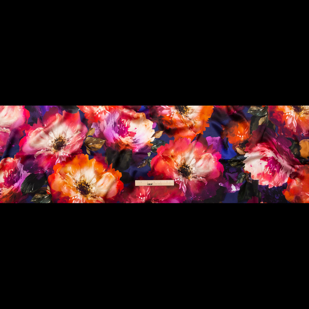 Mood Exclusive Italian Pink, Orange and Blue Painterly Floral Digitally Printed Silk Charmeuse - Joann Fabrics