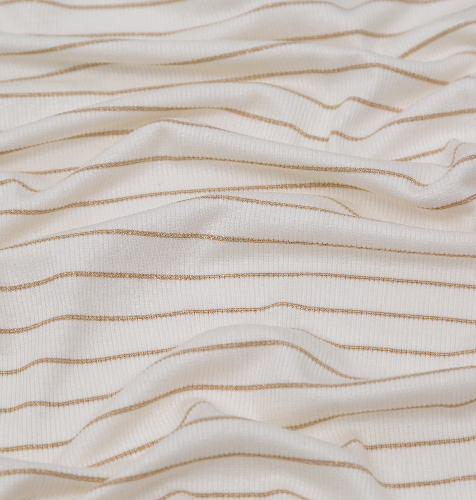 White and Metallic Gold Striped Rib Knit - Joann Fabrics