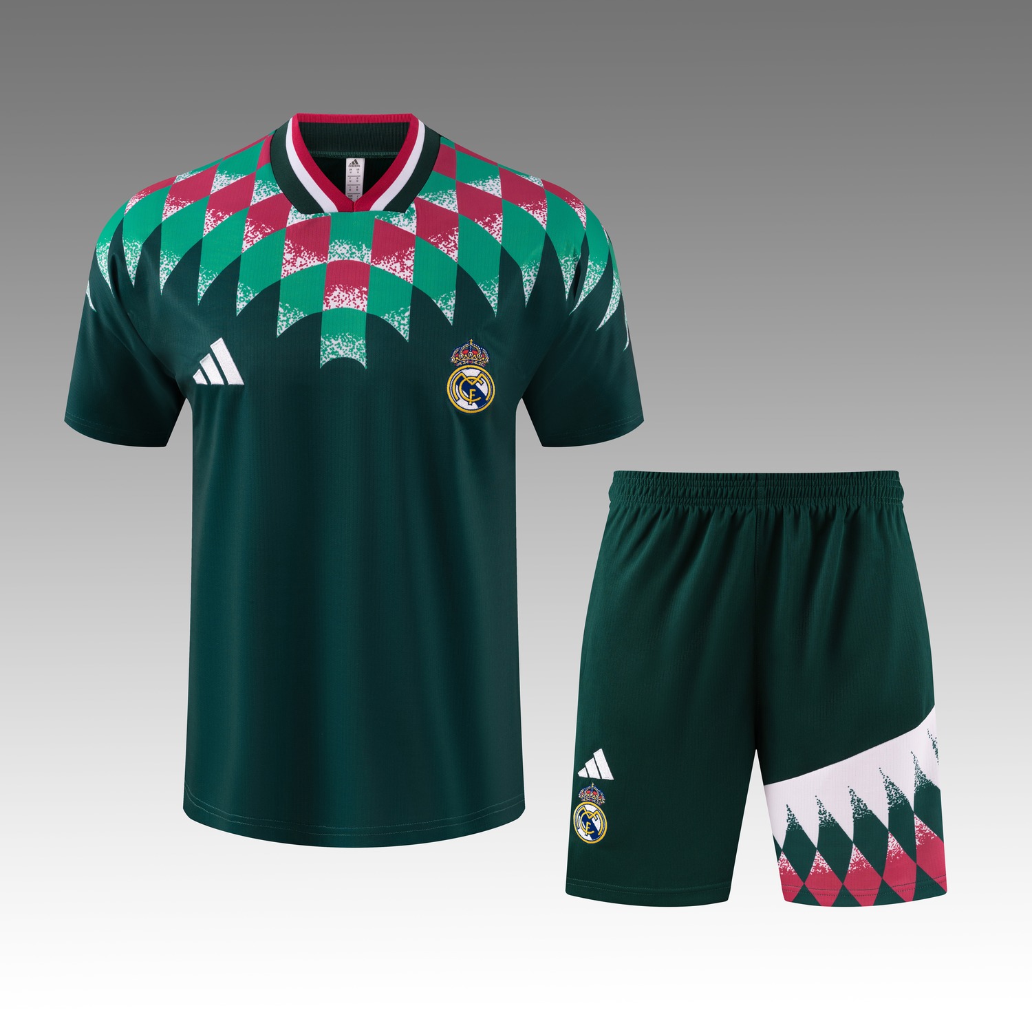 Real Madrid 26-27 Retro Style Short-Sleeve Training Set - Dark Green Top & Dark Green Shorts - UnitedFutballJersey