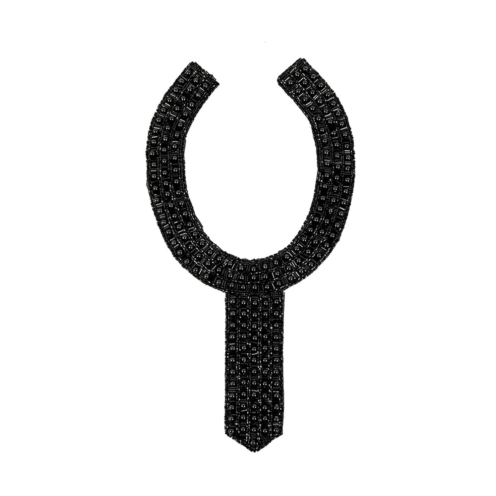 Vintage Fancy Black Beaded Neckline Applique - 13