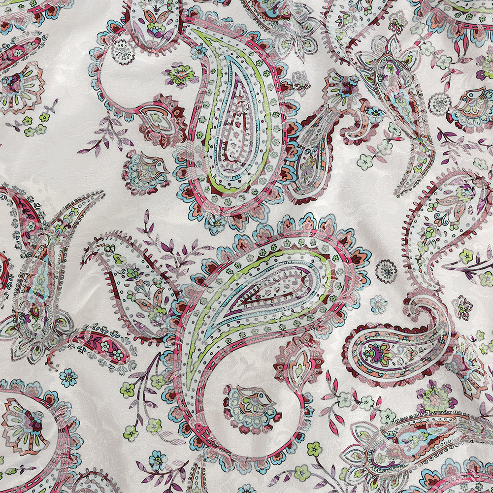 Stretch Floral Jacquard Print - Pink Parfait and White Paisley - Mood Exclusive Grandiose Gems - Joann Fabrics