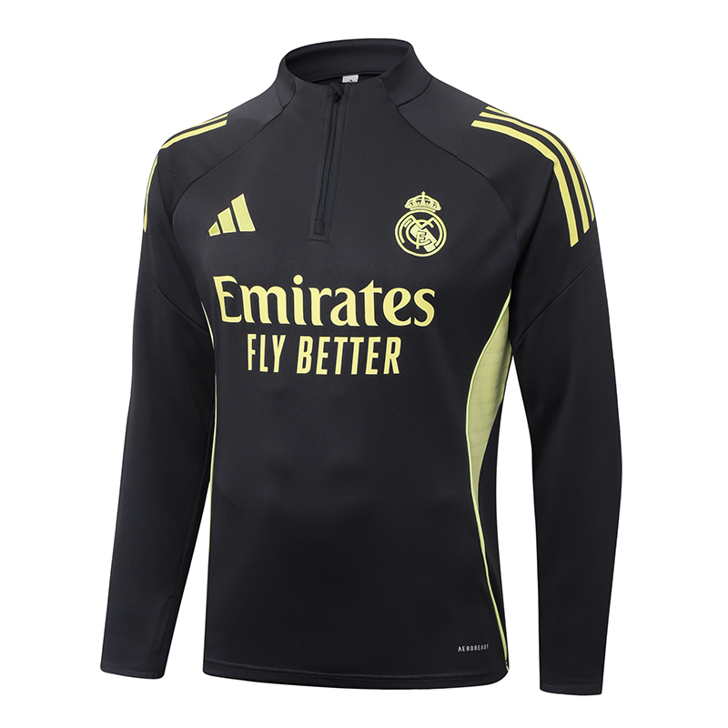 2025-2026 Real Madrid Dark Gray Half-Pull Training Suit Football Shirt 1:1 Thai Quality Set