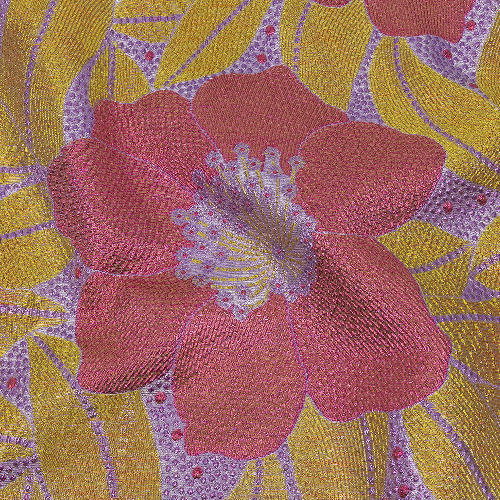 Metallic Purple, Pink and Yellow Tropical Flowers Luxury Brocade - Joann Fabrics