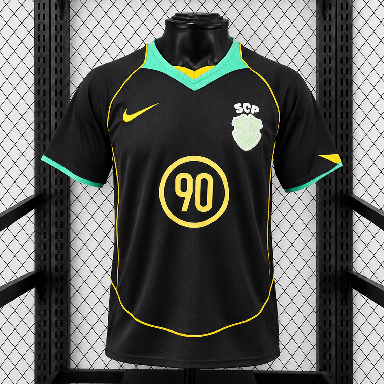 Sporting CP Lisbon 25-26 Total 90 Lifestyle Retro Style Black Green Yellow Jersey - Fans Version - UnitedFutballJersey
