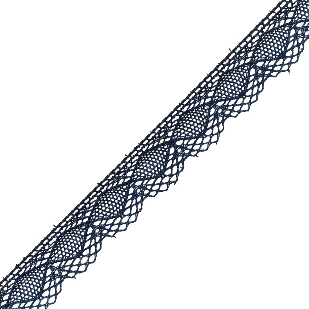 European Navy Crochet Lace Cotton Trim with Scalloped Edge - 3/4