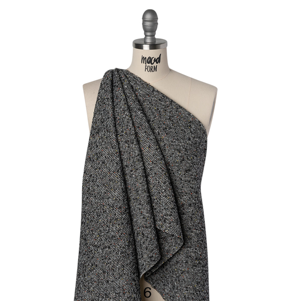 Wool Blend Chevron Twill Tweed with Clear Baby Sequins - Black and White with Rainbow Flecks - Joann Fabrics