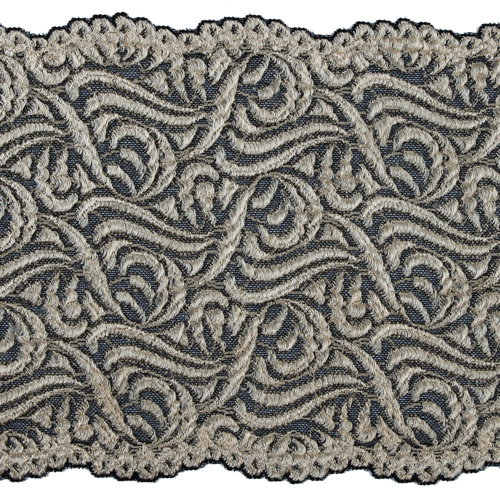 Alabaster Gleam and Black Stretch Lace Trim - 6.5