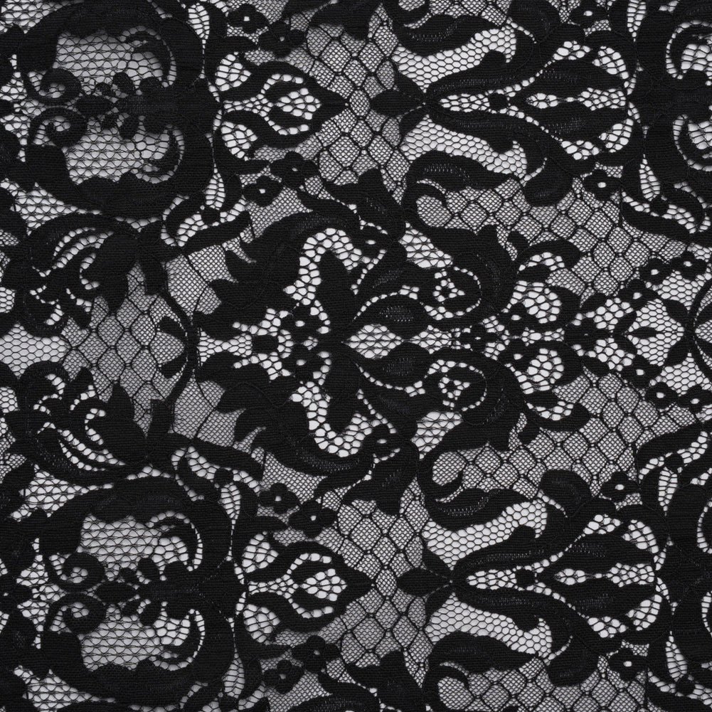Nylon Re-Embroidered Lace - Black Floral Damask with Scalloped Borders - Joann Fabrics