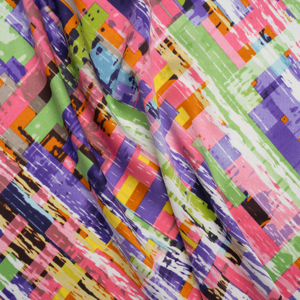 Stretch Silk Charmeuse Print - Pink, Purple and Green Blocks and Brush Strokes - Deadstock - Joann Fabrics