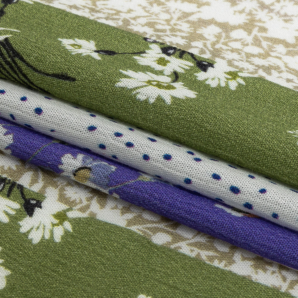 Gauzy Wrinkled Rayon Woven Print - Violet and Pea Green Floral Stripes - Mood Exclusive Perennial Paths - Joann Fabrics
