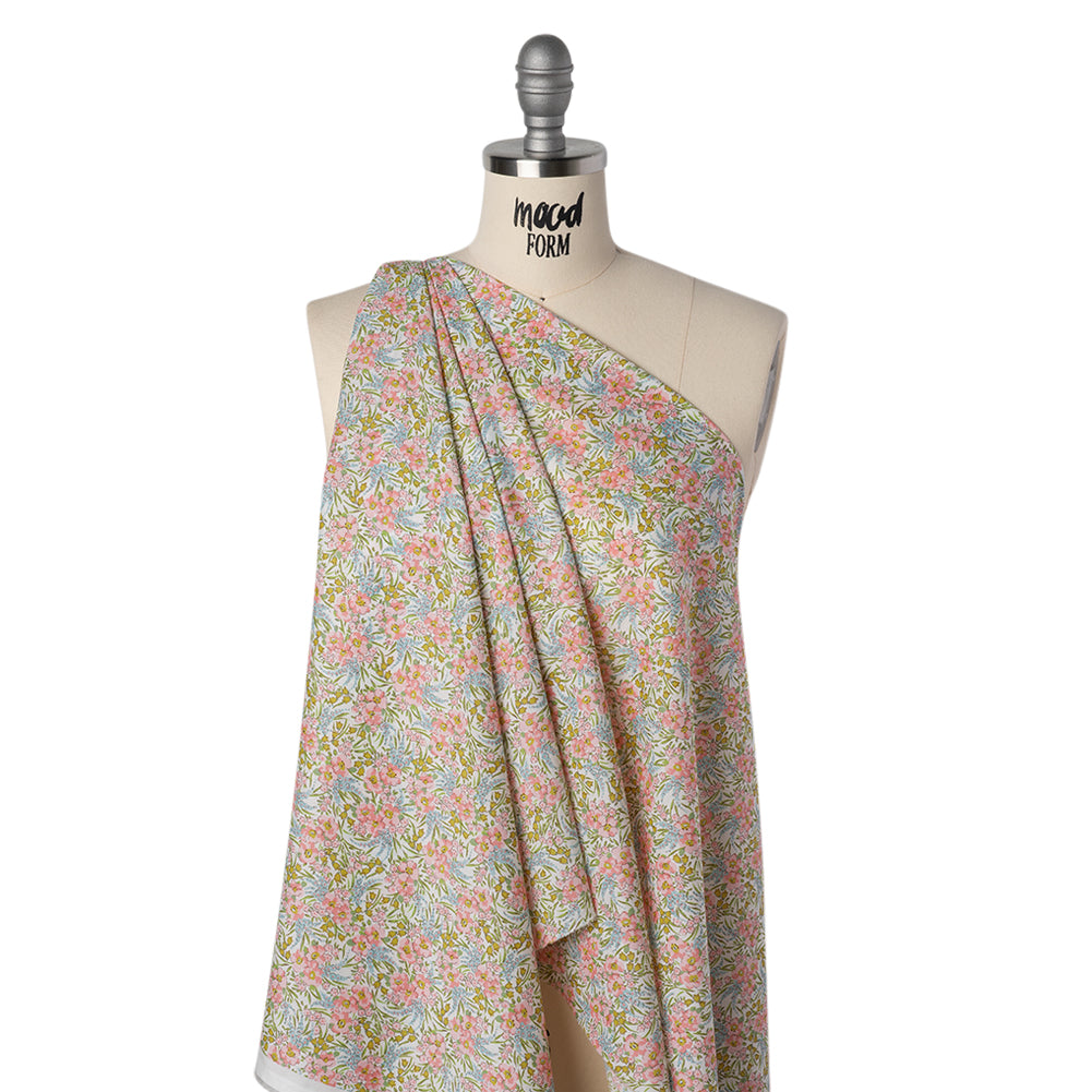 Liberty Fabrics Tana Lawn® - Swirling Petals Light Pink - Baby Pink, Blue and Yellow Green Floral - Joann Fabrics