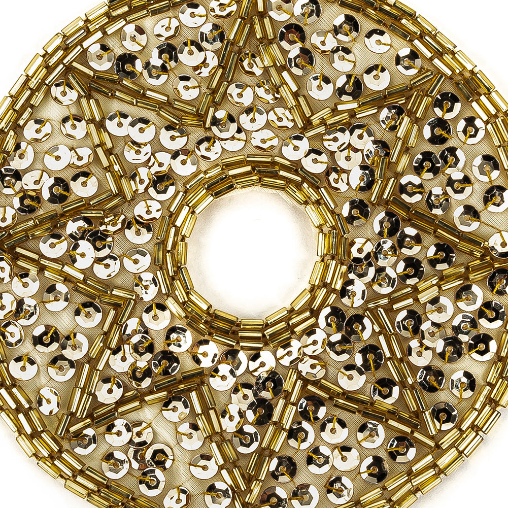 Vintage Gold-lined Bugle Beads and White Gold Sequins Circular Star Applique - 4.375