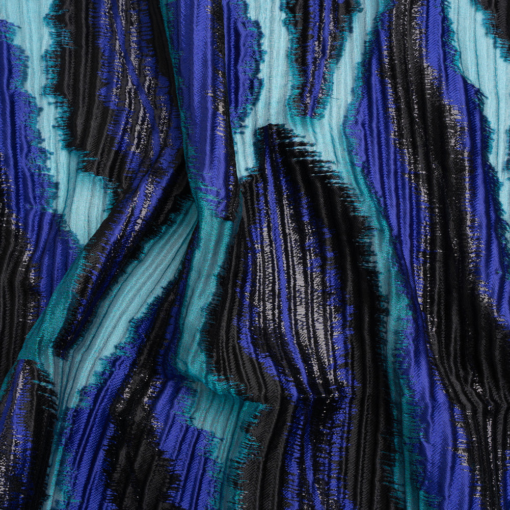Metallic Black, Royal and Teal Abstract Islands Ribbed Burnout Luxury Brocade - Joann Fabrics