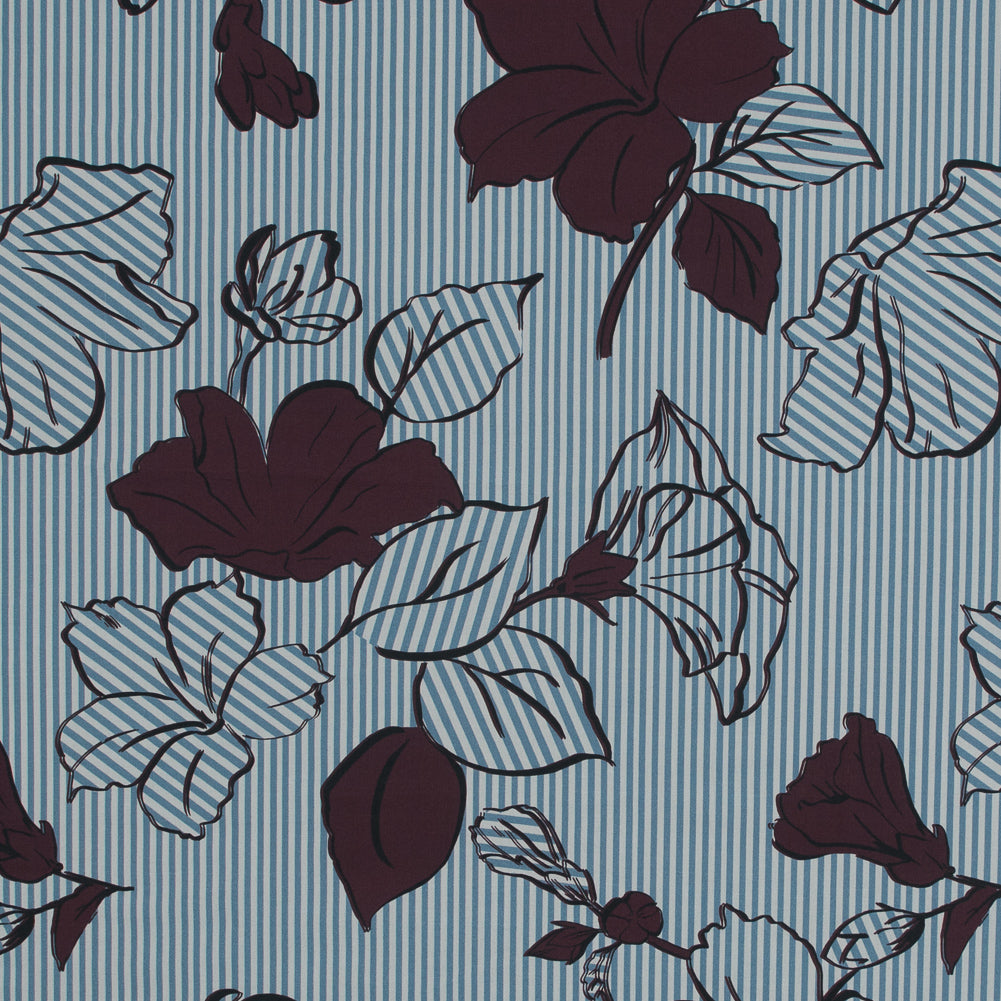 Cotton Poplin - Burgundy Striped Floral - Flores de Alegría Print - Mood Exclusive Avenable Collection - Joann Fabrics