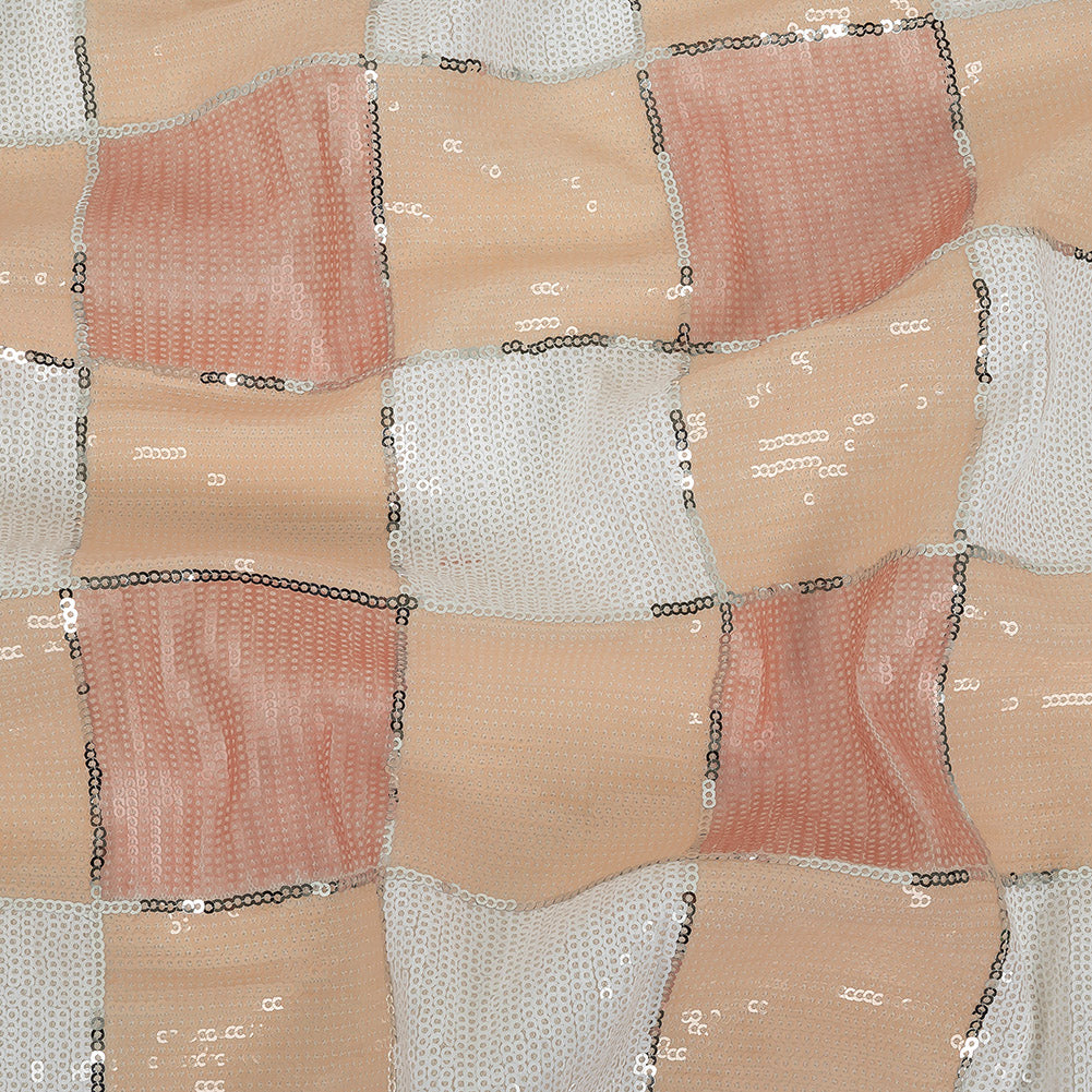 Italian Seashell Pink, Beige and White Baby Sequin Squares on White Mesh - Joann Fabrics