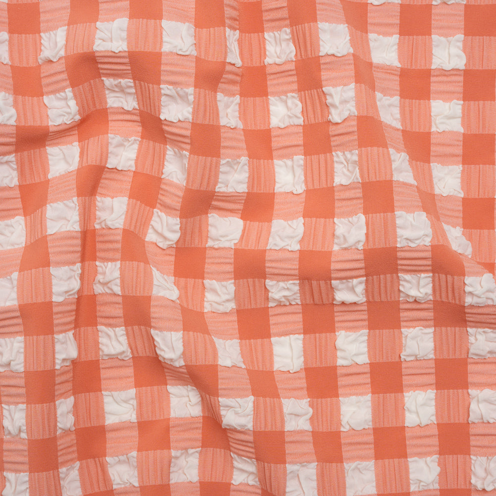Puffy Stretch Polyester Seersucker - Pink and White Checks - Designer Deadstock - Joann Fabrics