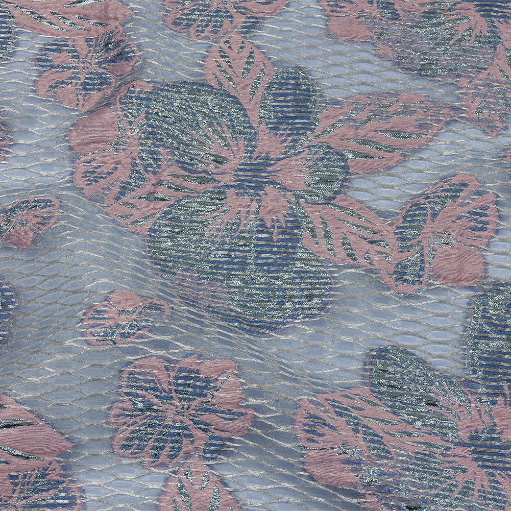 Metallic Silver, Candy Pink and Purple Rose Florals and Latticework Sheer Luxury Brocade - Joann Fabrics