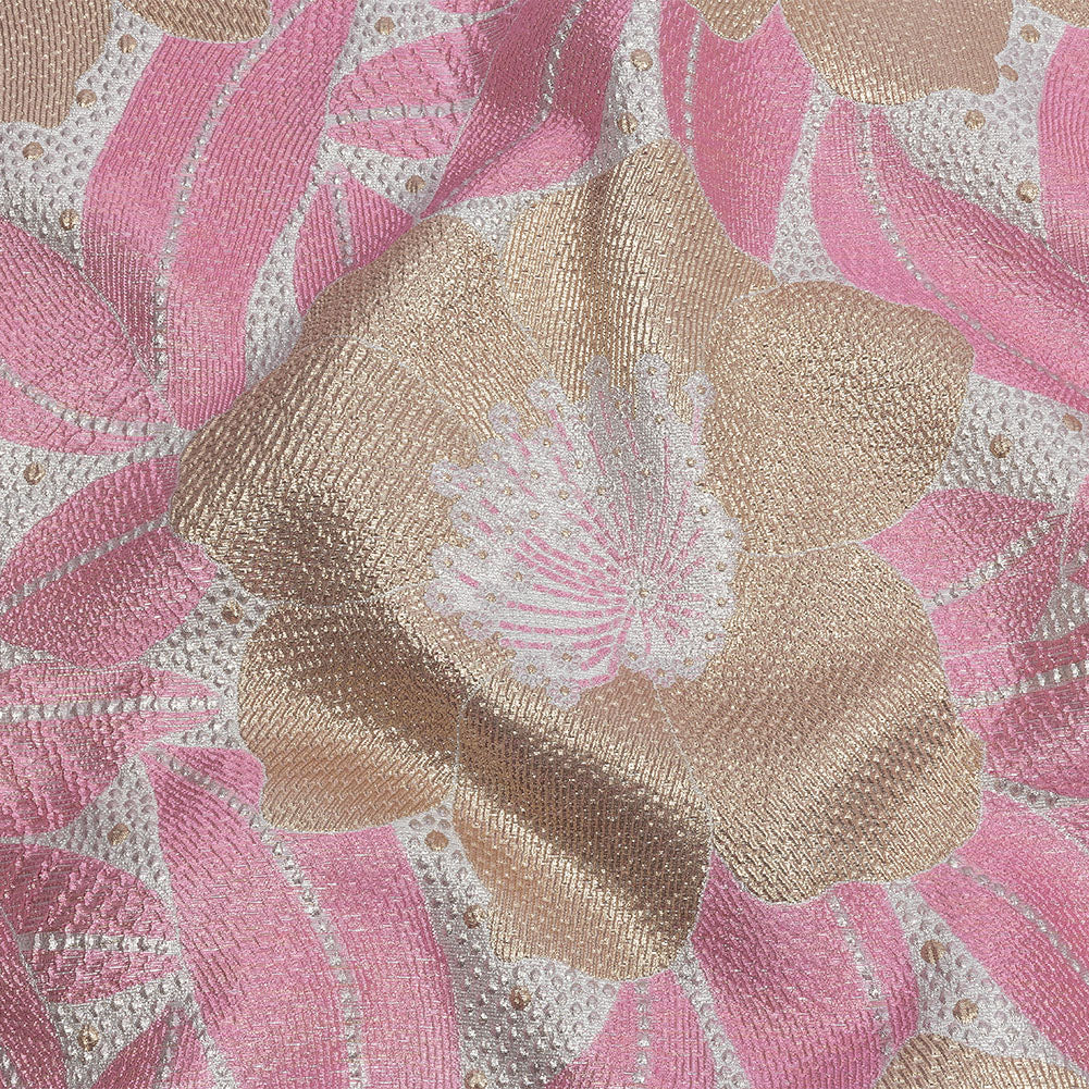 Metallic Gold, Silver and Pink Tropical Flowers Luxury Brocade - Joann Fabrics